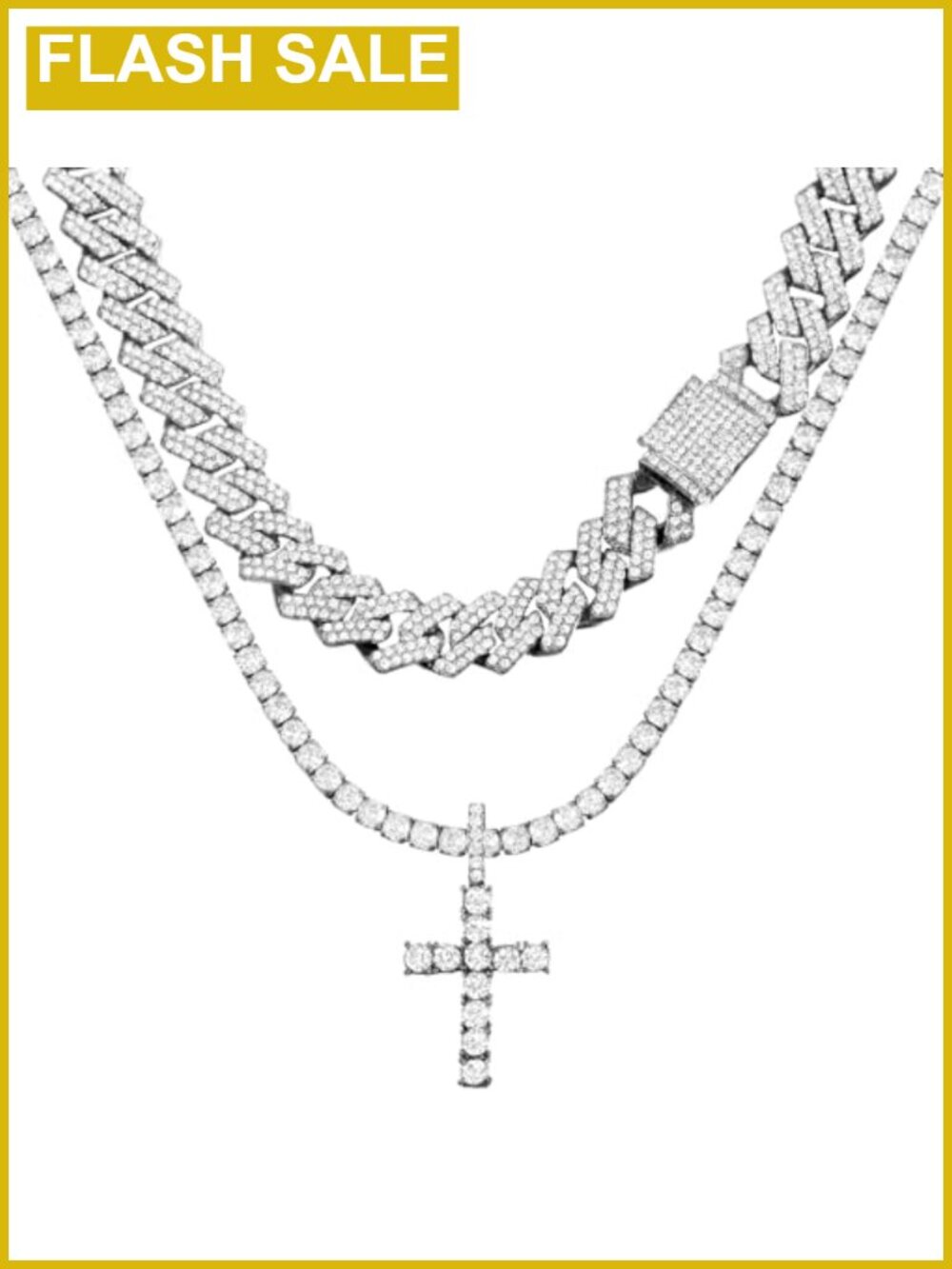 Cuban Link Chain Iced Miami Cross Pendant Necklace Rhinestone Religious Jewelry